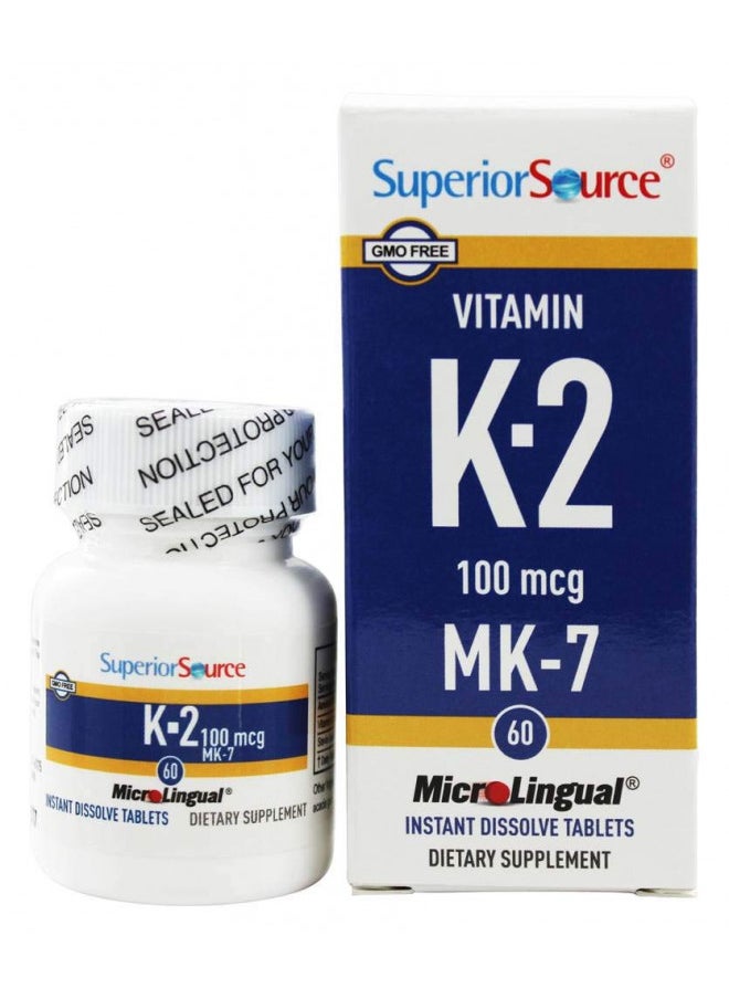 Superior Source Superior Source Vitamin K2 MK-7 (Menaquinone-7), 100 mcg, Quick Dissolve Sublingual Tablets, 60 Count, Healthy Bones and Arteries, Immune & Cardiovascular Support, Assists Protein Synthesis, Non-GMO  - Image 2
