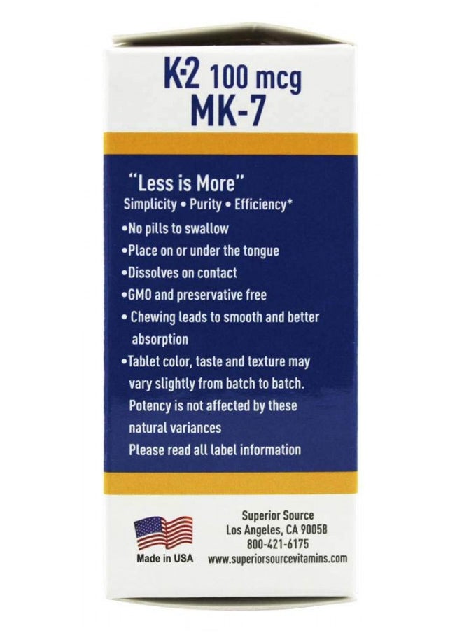 Superior Source Superior Source Vitamin K2 MK-7 (Menaquinone-7), 100 mcg, Quick Dissolve Sublingual Tablets, 60 Count, Healthy Bones and Arteries, Immune & Cardiovascular Support, Assists Protein Synthesis, Non-GMO  - Image 5