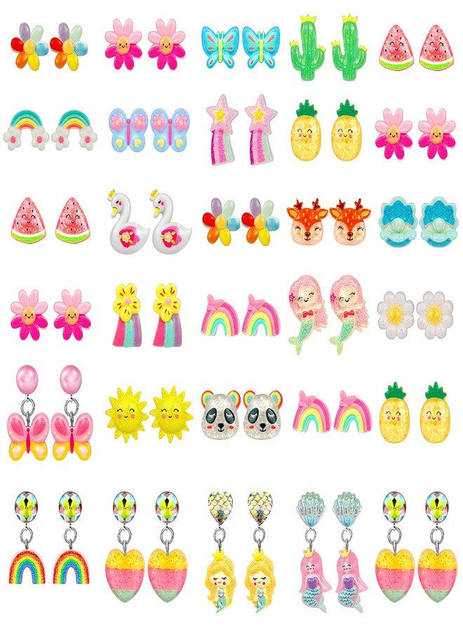 Hicdaw Kids Clip On Earrings for Girls Ages 3-12 Hypoallergenic 30 Pairs Sets, Non Pierced Earrings Cute Clip On Earrings for Girls Set, Girl Dress Up Mixcolor B - Image 1