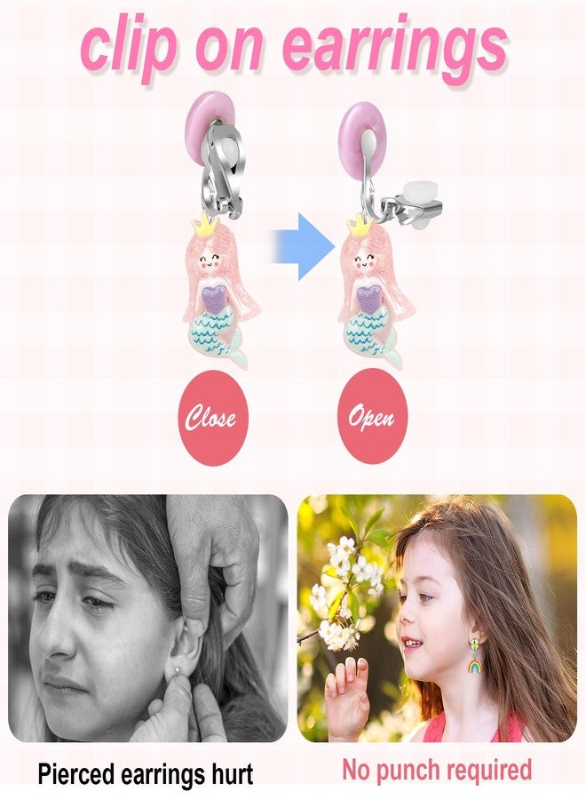 Hicdaw Kids Clip On Earrings for Girls Ages 3-12 Hypoallergenic 30 Pairs Sets, Non Pierced Earrings Cute Clip On Earrings for Girls Set, Girl Dress Up Mixcolor B - Image 2