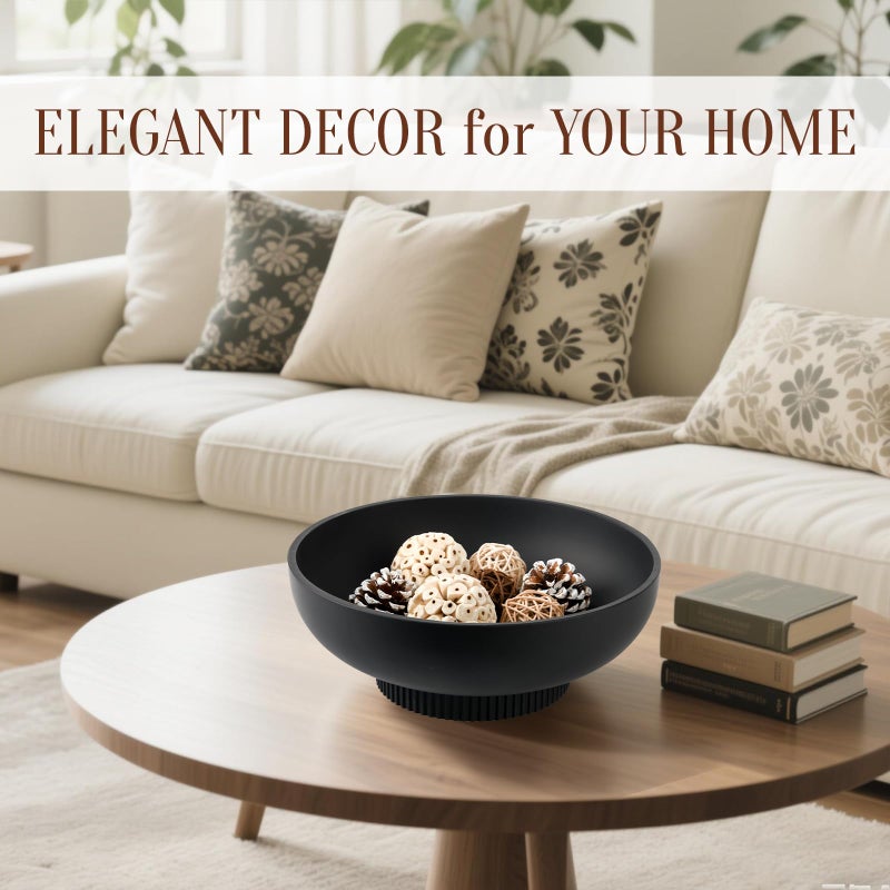Deobath Large Resin Pedestal Decorative Bowl - Modern Handicraft Bowls for Home Decor - Fruit Bowl for Kitchen Counter - Key Bowl for Entryway Table,Matte Black - Image 2