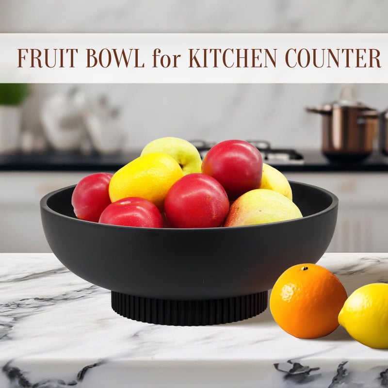 Deobath Large Resin Pedestal Decorative Bowl - Modern Handicraft Bowls for Home Decor - Fruit Bowl for Kitchen Counter - Key Bowl for Entryway Table,Matte Black - Image 3