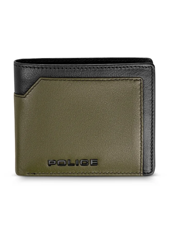 POLICE Boscie Olive green and Black Leather Bi-Fold Wallet for Men