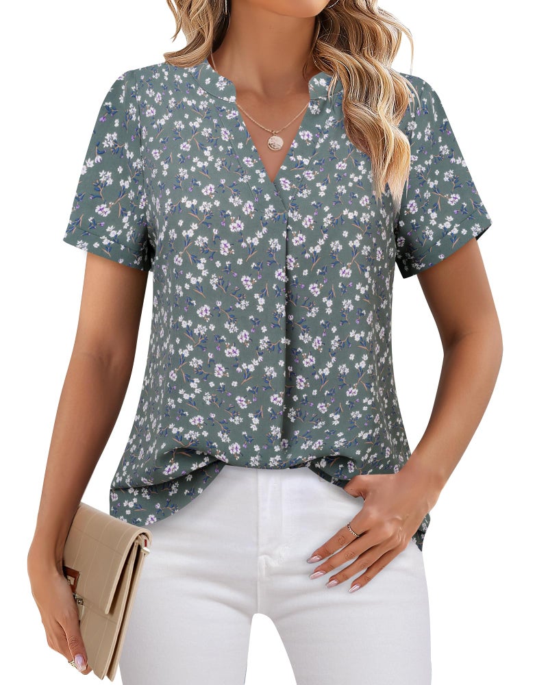 Timeson Blouses for Women Fashion 2024 Dressy: Professional Attire - Work Blouses for Women Office Dress Shirts Business Casual Floral Polyester Career Ladies Chiffon Tunics Tops Multi-Green X-Large - Image 2