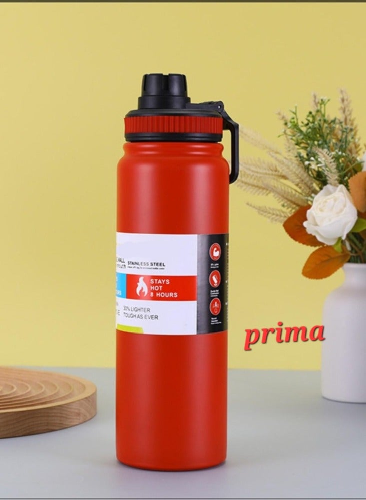 بريما زجاجة مياه رياضية معزولة حرارياً من الفولاذ المقاوم للصدأ سعة 800 مل، مقاومة للتسرب وخالية من مادة BPA، مناسبة للقهوة والشاي والسفر للحفاظ على المشروبات ساخنة أو باردة