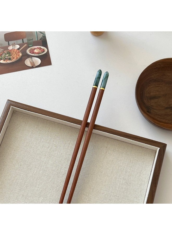 High Quality! Top Red Sandalwood Chopsticks Household High-end Restaurant Available Wholesale-Color:Red Sandalwood Glass Chopsticks Blue-Specifications:24cm  - Image 1