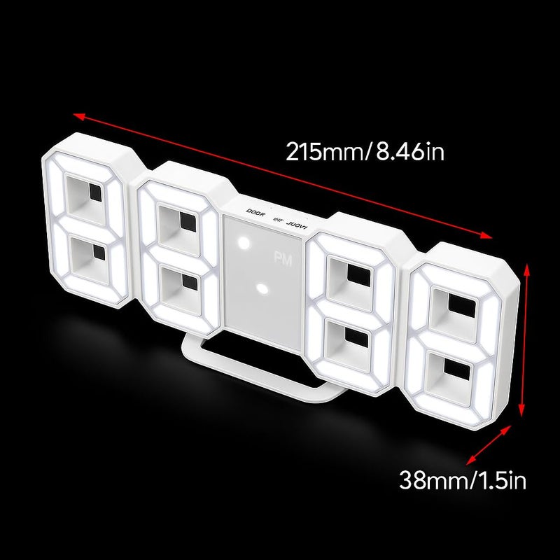 Dangfly Acrylic Digital LED Display Number Clock Table Wall Hanging Alarm Clock White (Works On Electricity) (White), 22.7x9.5 Cm - Image 2