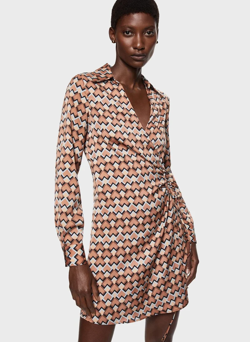 MANGO Printed Polo Neck Dress