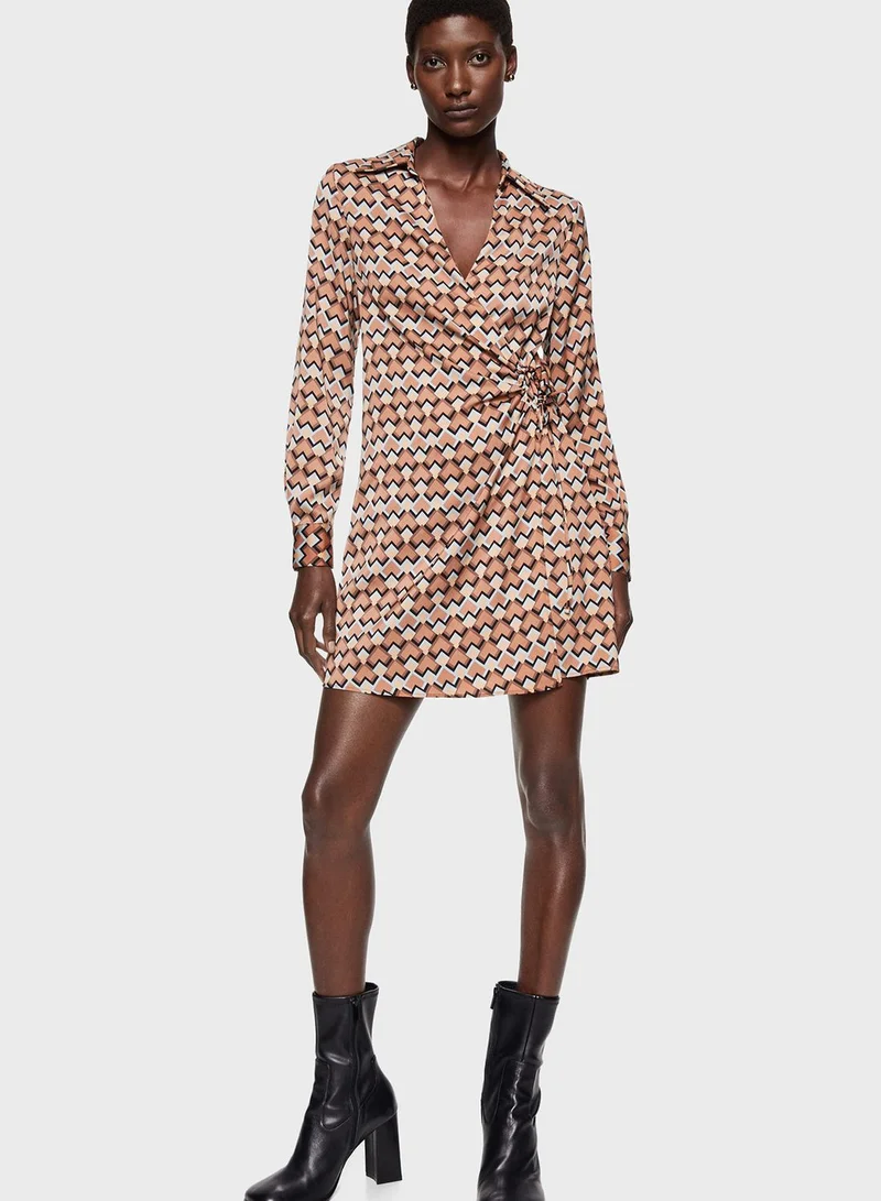MANGO Printed Polo Neck Dress
