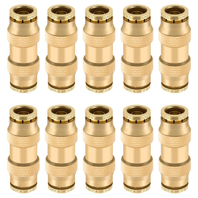 Boeray 38 Quick Push to Connect Fittings Brass Union Straight Joint DOT Approved 38 inch tube OD Air Line Adapter Air Spring Suspension Kit for Car Truck Trailers and Air Brake System 10pcs - Image 2