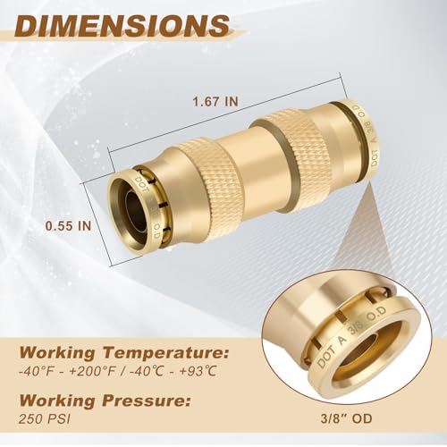 Boeray 38 Quick Push to Connect Fittings Brass Union Straight Joint DOT Approved 38 inch tube OD Air Line Adapter Air Spring Suspension Kit for Car Truck Trailers and Air Brake System 10pcs - Image 3
