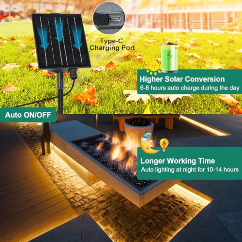 echosari 32.8Ft Solar Strip Lights Outdoor, IP68 Fully Waterproof LED Strip Lights with Timer Remote Auto ON/Off, Self-Adhesive Strip Lights for Camping Pool Patio Decor (Warm White) - Image 4