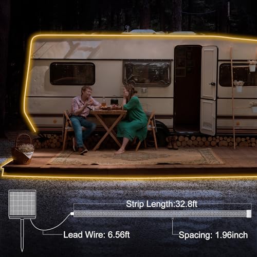 echosari 32.8Ft Solar Strip Lights Outdoor, IP68 Fully Waterproof LED Strip Lights with Timer Remote Auto ON/Off, Self-Adhesive Strip Lights for Camping Pool Patio Decor (Warm White) - Image 5