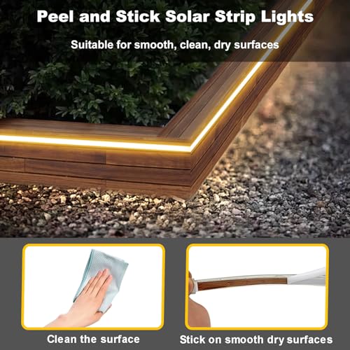echosari 32.8Ft Solar Strip Lights Outdoor, IP68 Fully Waterproof LED Strip Lights with Timer Remote Auto ON/Off, Self-Adhesive Strip Lights for Camping Pool Patio Decor (Warm White) - Image 3