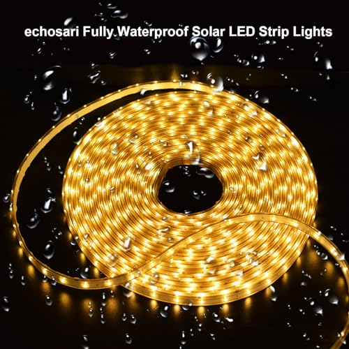 echosari 32.8Ft Solar Strip Lights Outdoor, IP68 Fully Waterproof LED Strip Lights with Timer Remote Auto ON/Off, Self-Adhesive Strip Lights for Camping Pool Patio Decor (Warm White) - Image 2