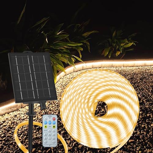 echosari 32.8Ft Solar Strip Lights Outdoor, IP68 Fully Waterproof LED Strip Lights with Timer Remote Auto ON/Off, Self-Adhesive Strip Lights for Camping Pool Patio Decor (Warm White) - Image 1