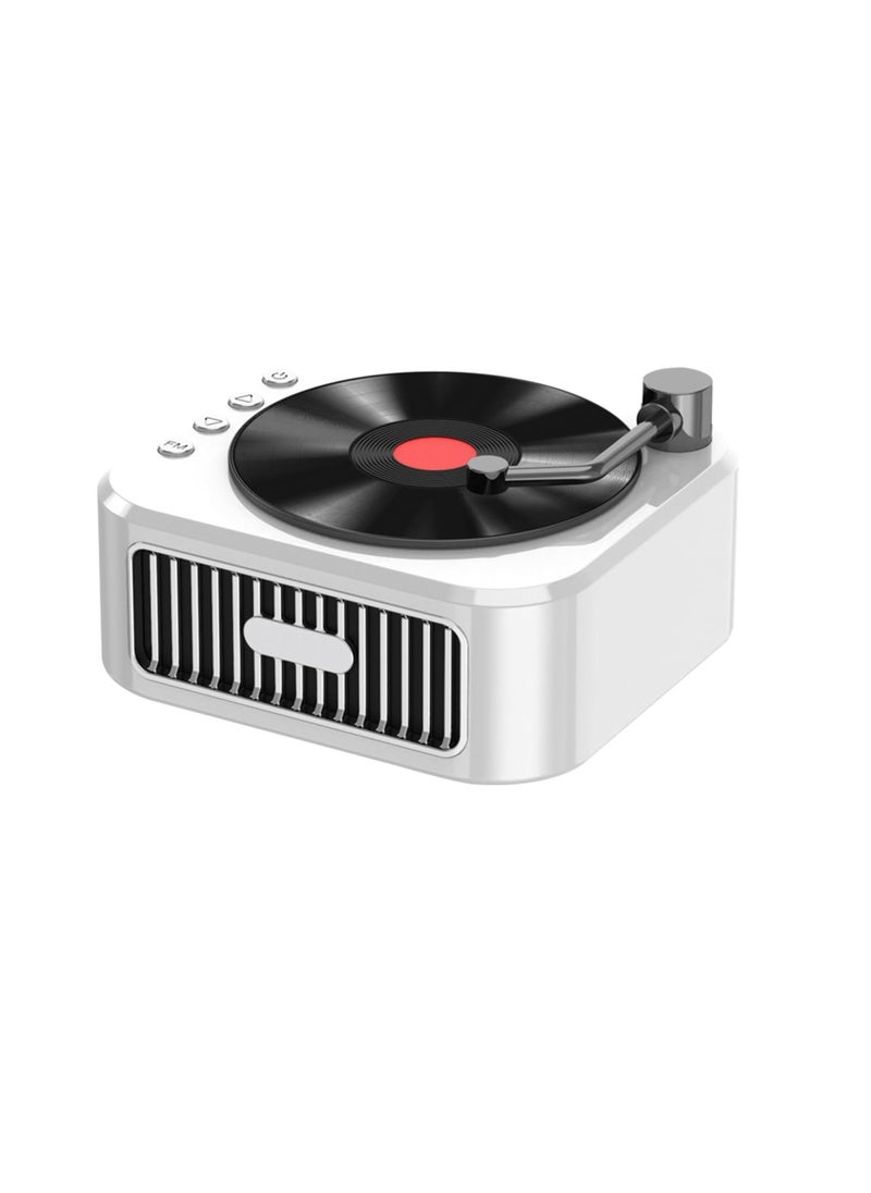 مشغل أسطوانات فينيل مقلد بلوتوث، مكبر صوت بلوتوث، مشغل موسيقى محمول صغير، مكبر صوت قرص دوار عتيق، لتزيين الغرفة، هدايا عيد ميلاد عتيقة لغرفة النوم (أبيض) - Image 1