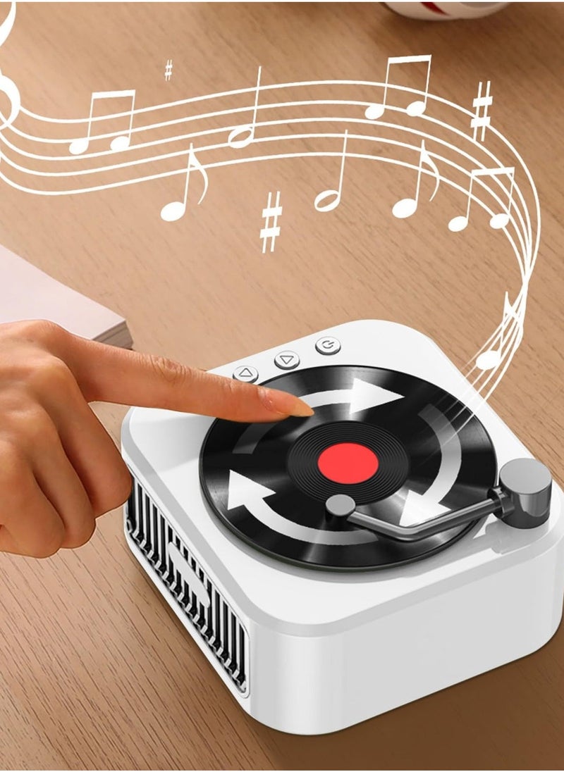 مشغل أسطوانات فينيل مقلد بلوتوث، مكبر صوت بلوتوث، مشغل موسيقى محمول صغير، مكبر صوت قرص دوار عتيق، لتزيين الغرفة، هدايا عيد ميلاد عتيقة لغرفة النوم (أبيض) - Image 2