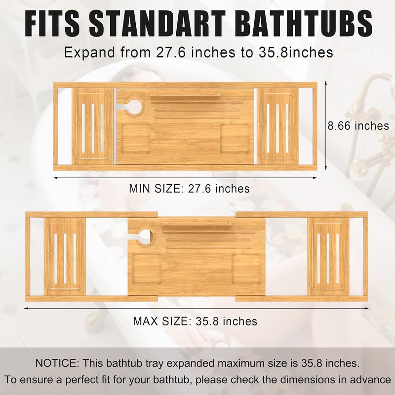 promitop Bathtub Tray Caddy,Premium Bamboo Expandable Bath Tub Trays Table, Foldable Bathroom Accessories,Great House Warming, Anniversary and Birthday Gifts,Natural - Image 3