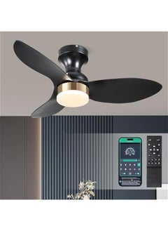 Arabest Black Modern Ceiling Fan with Light and Remote Control, 34in, Low Profile, Flush Mount, Ideal for Outdoor Patio or Small Bedroom.  - Image 1