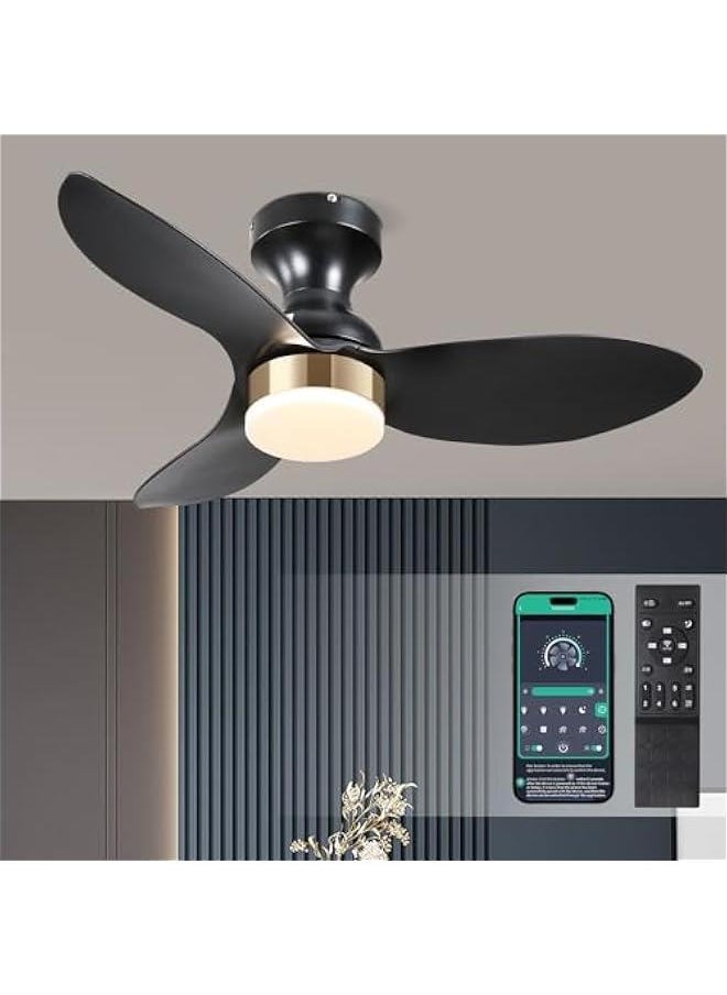 Arabest Black Modern Ceiling Fan with Light and Remote Control, 34in, Low Profile, Flush Mount, Ideal for Outdoor Patio or Small Bedroom.  - Image 1