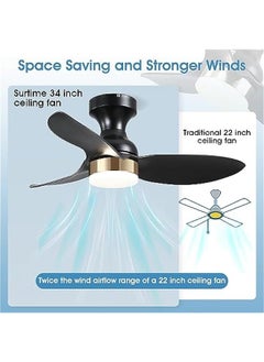 Arabest Black Modern Ceiling Fan with Light and Remote Control, 34in, Low Profile, Flush Mount, Ideal for Outdoor Patio or Small Bedroom.  - Image 2