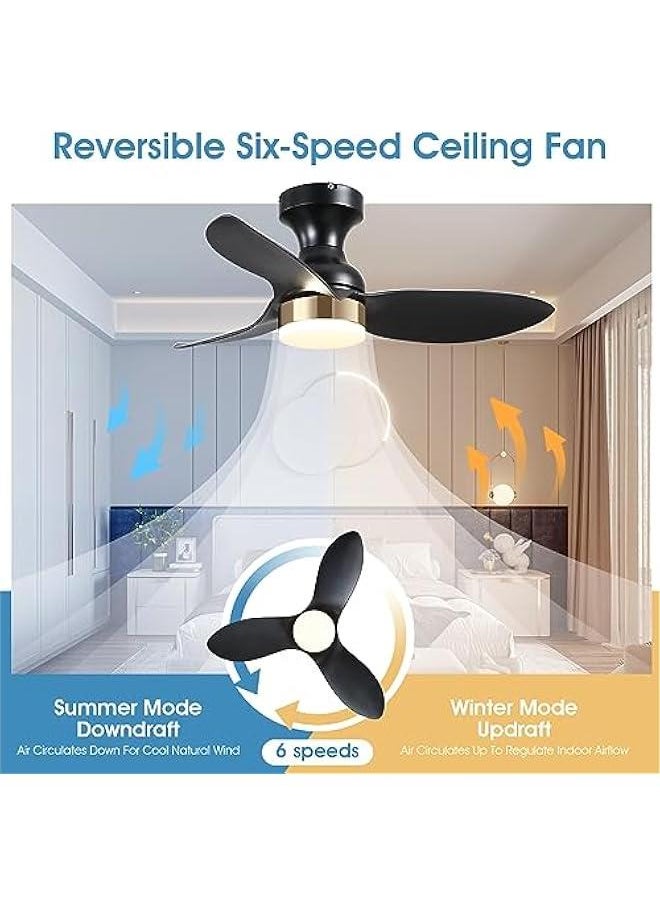 Arabest Black Modern Ceiling Fan with Light and Remote Control, 34in, Low Profile, Flush Mount, Ideal for Outdoor Patio or Small Bedroom.  - Image 4