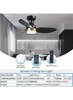 Arabest Black Modern Ceiling Fan with Light and Remote Control, 34in, Low Profile, Flush Mount, Ideal for Outdoor Patio or Small Bedroom.  - Image 5