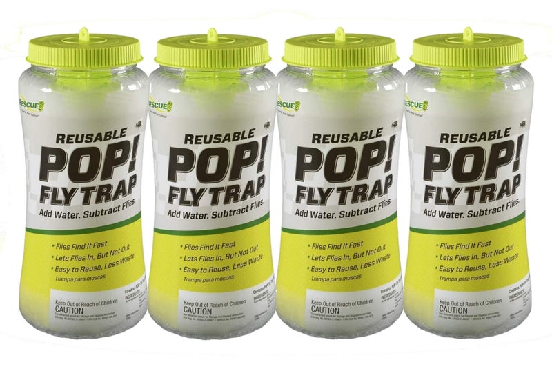 RESCUE! POP! Reusable Fly Trap with Fast-Acting Water-Soluble Attractant for Home & Agricultural Settings, Durable Recyclable Plastic (Pack of 4) - Image 1