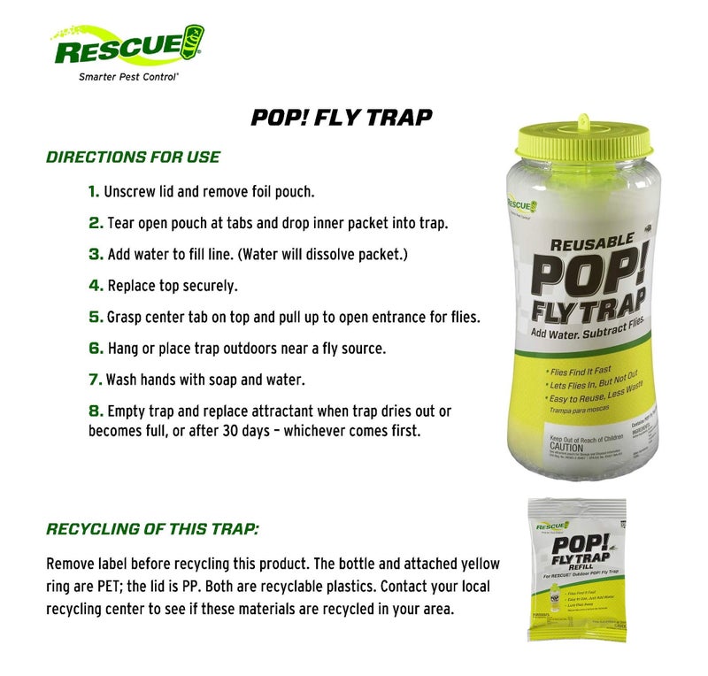 RESCUE! POP! Reusable Fly Trap with Fast-Acting Water-Soluble Attractant for Home & Agricultural Settings, Durable Recyclable Plastic (Pack of 4) - Image 3