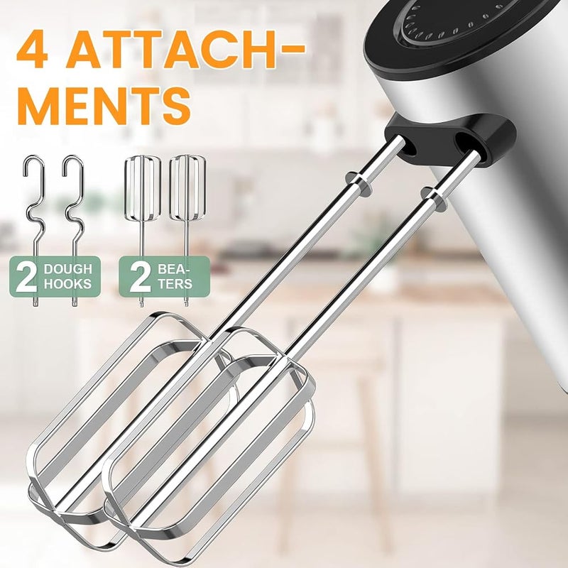 AMINAC 5-Speed Electric Hand Mixer, 200W Mixer with One-Touch Eject Button, Includes 4 Stainless Steel Attachments (2 Beaters, 2 Dough Hooks) Hooks for Easy Whipping Dough, Cream, Cake - Image 3