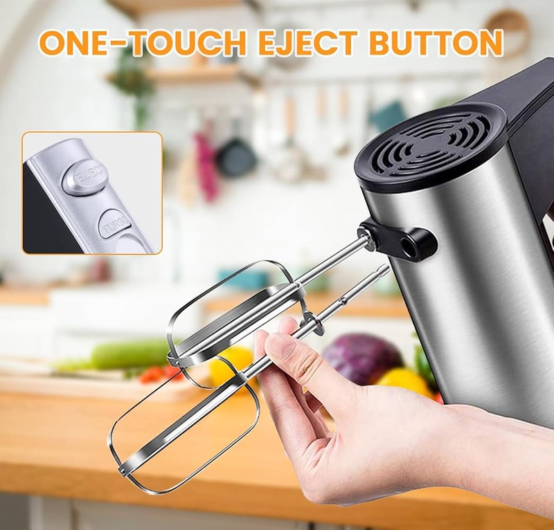 AMINAC 5-Speed Electric Hand Mixer, 200W Mixer with One-Touch Eject Button, Includes 4 Stainless Steel Attachments (2 Beaters, 2 Dough Hooks) Hooks for Easy Whipping Dough, Cream, Cake - Image 4