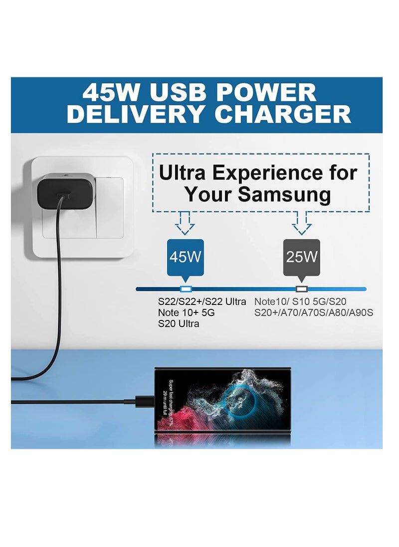 Generic شاحن سفر USB C بقوة 45W، شاحن فائق السرعة لهواتف سامسونج جالاكسي S24 ألترا/S23+/S23/S22 ألترا/S21/S20/S20 ألترا/نوت 20/Z Fold 6/Flip6/تاب S9+/تاب S8، شاحن PPS 3.0 بموصل USB C مع كابل Type C بطول 1.2 متر  - Image 3