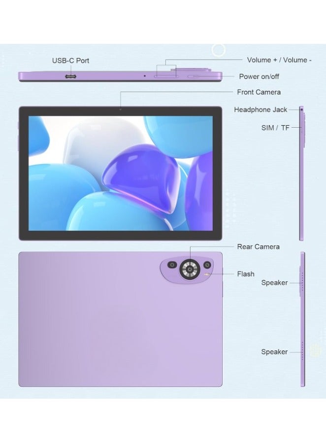 REBENUO CM8200plus Tablet, 10.1 Inch Screen, Android 14, 5G Tablet, Dual SIM, 8GB RAM, 256GB ROM, 10000mAh Battery, with Bluetooth Keyboard, Mouse and Speaker (Purple) - Image 2