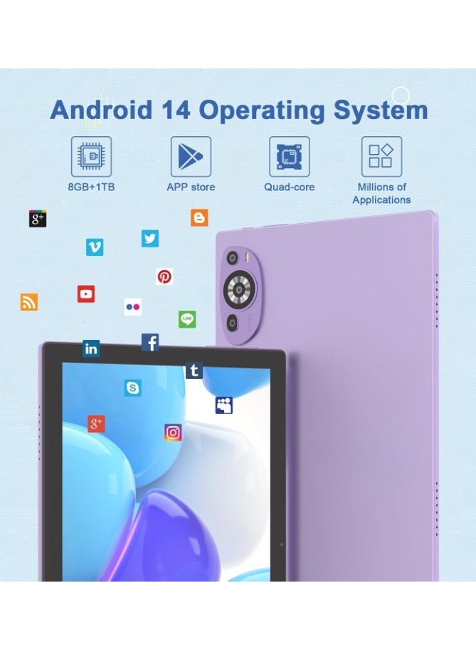 REBENUO CM8200plus Tablet, 10.1 Inch Screen, Android 14, 5G Tablet, Dual SIM, 8GB RAM, 256GB ROM, 10000mAh Battery, with Bluetooth Keyboard, Mouse and Speaker (Purple) - Image 3