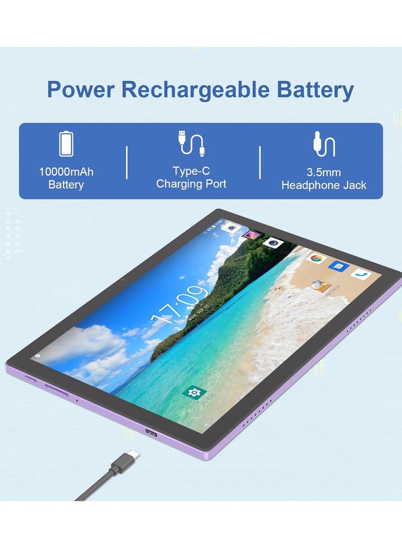 REBENUO CM8200plus Tablet, 10.1 Inch Screen, Android 14, 5G Tablet, Dual SIM, 8GB RAM, 256GB ROM, 10000mAh Battery, with Bluetooth Keyboard, Mouse and Speaker (Purple) - Image 4