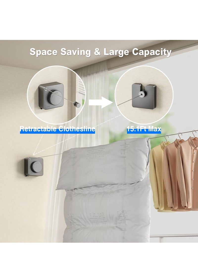 Generic - Heavy Duty Retractable Clothesline for Indoor and Outdoor Use, Wall Mounted Stainless Steel Laundry Line, 15.1 Feet Long, Non-Sagging Design in Grey - Image 1