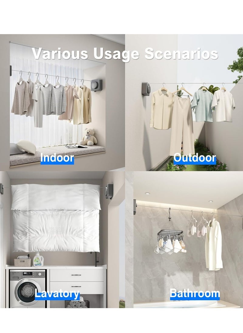Generic - Heavy Duty Retractable Clothesline for Indoor and Outdoor Use, Wall Mounted Stainless Steel Laundry Line, 15.1 Feet Long, Non-Sagging Design in Grey - Image 1