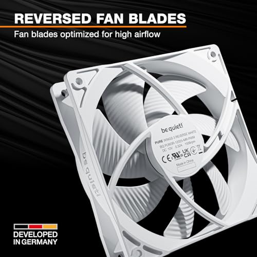 be quiet! Pure Wings 3 120mm PWM Reverse White Triple Pack, 3 Included, Inverted Blades, high top-end Speed, Low Minimum RPM, Optimized Fan Frame, Newly Designed Fan Blades - Image 2