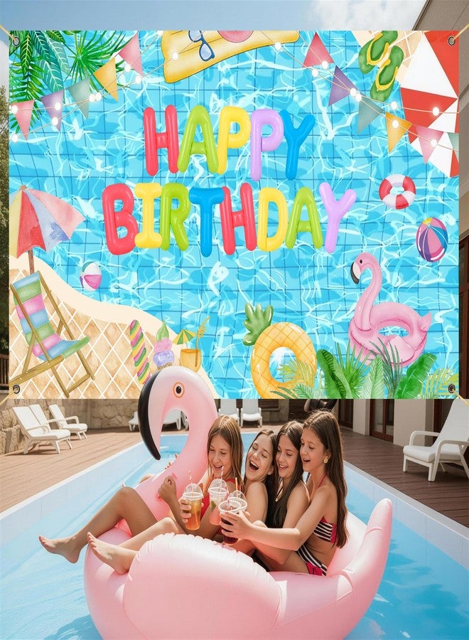 Pool Party Birthday Backdrop Banner, Swimming Pool Birthday Party Decorations,Summer Flamingo Pool Party Background Photography - Image 2