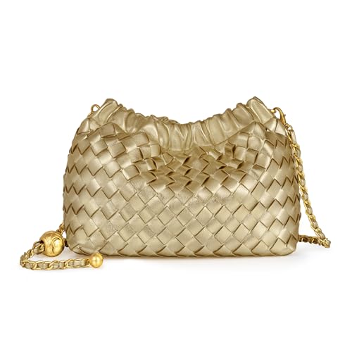 Joryin Woven Women's Crossbody Bag & Evening Purse, Trendy Dumpling Clutch & Hobo Cloud Shoulder Bag Trendy Dumpling Clutch Vegan Leather, Champagne Gold - Image 1