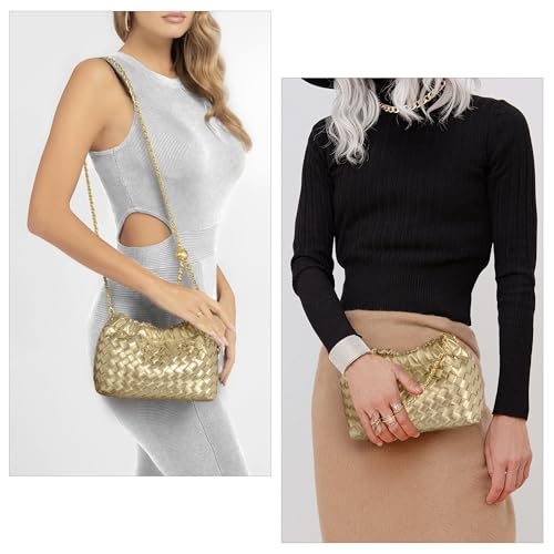 Joryin Woven Women's Crossbody Bag & Evening Purse, Trendy Dumpling Clutch & Hobo Cloud Shoulder Bag Trendy Dumpling Clutch Vegan Leather, Champagne Gold - Image 3