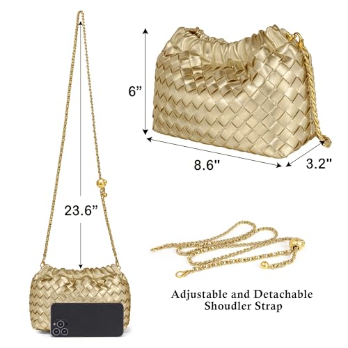 Joryin Woven Women's Crossbody Bag & Evening Purse, Trendy Dumpling Clutch & Hobo Cloud Shoulder Bag Trendy Dumpling Clutch Vegan Leather, Champagne Gold - Image 5