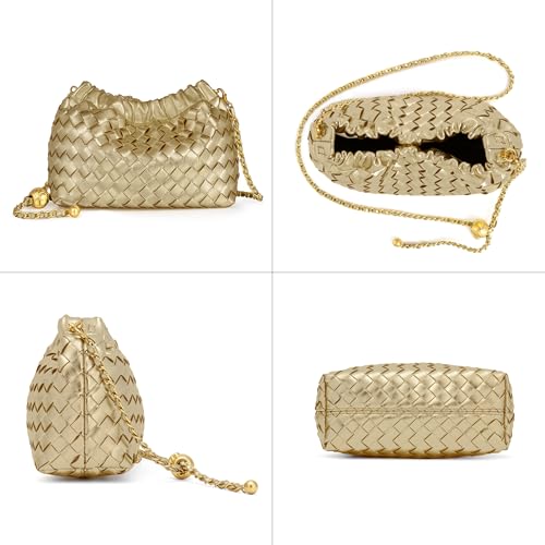 Joryin Woven Women's Crossbody Bag & Evening Purse, Trendy Dumpling Clutch & Hobo Cloud Shoulder Bag Trendy Dumpling Clutch Vegan Leather, Champagne Gold - Image 4