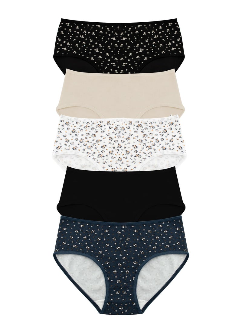 Milk - Comfy Women Midi Underwear Bundle of 5 Colored Midi (Plain & Printed) - Image 1