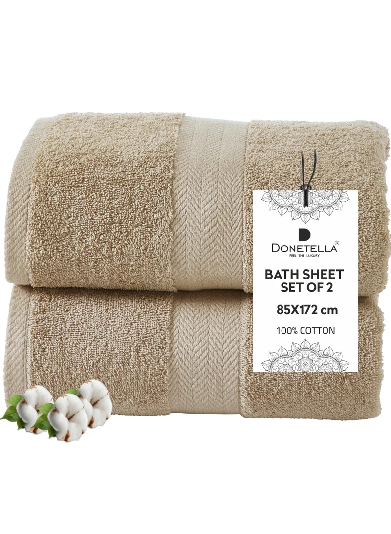 Donetella Premium 100 % Combed Cotton 2-Pcs Bath Sheet Set (85 X 172 CM) 600 GSM Large Towel, Highly Absorbent, Quick Dry,Best Towel for Bathroom, Spa And Hotel,Light Beige