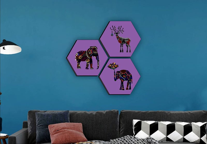 SAF paintings Set of 3 Hexagon modern art MDF Board UV Textured Painting 17 Inch X 17 Inch SANFHXS30414 - Image 2