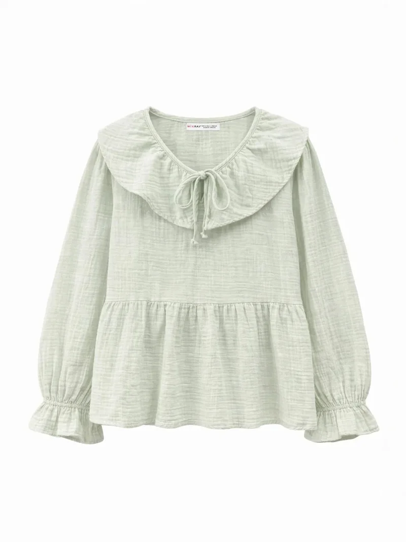 ميكسراي Mixray Frilly Shawl Collar Blouse with Tie Closure