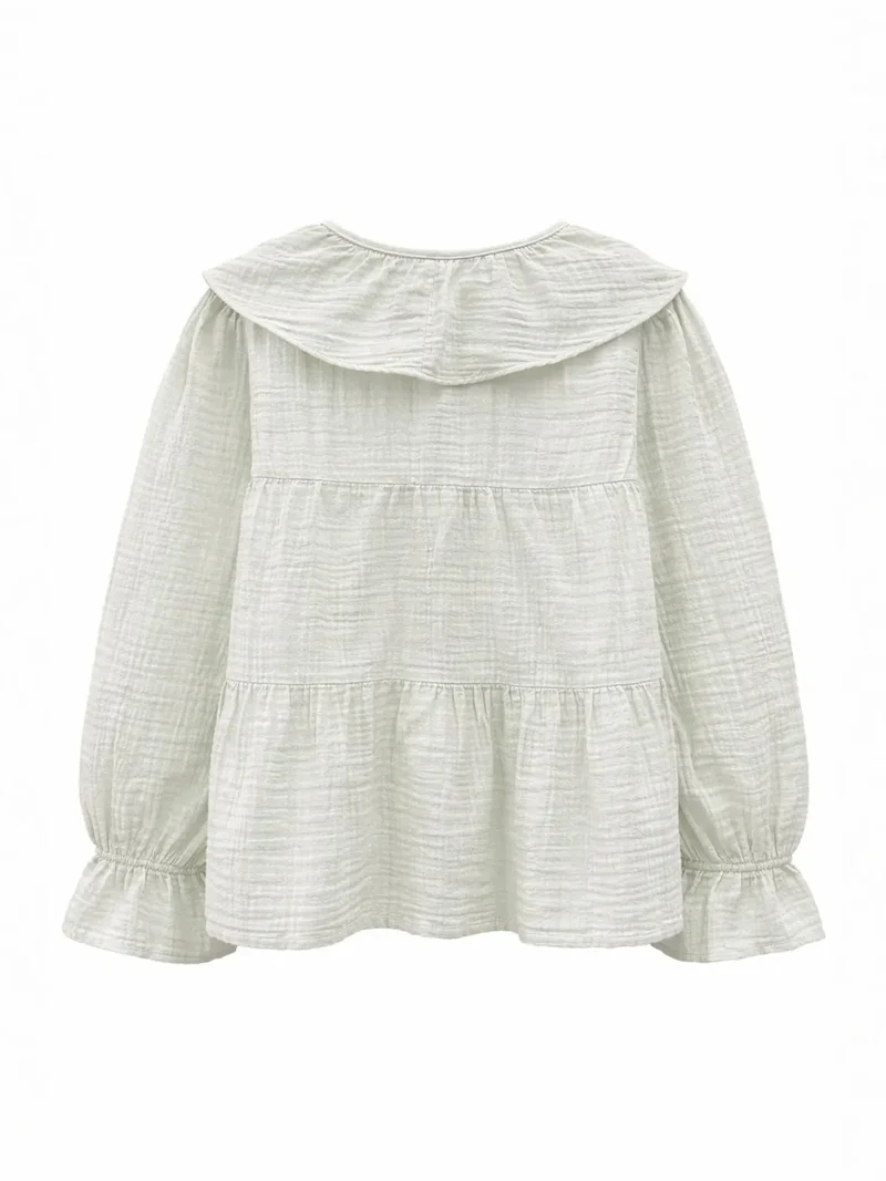 ميكسراي Mixray Frilly Shawl Collar Blouse with Tie Closure