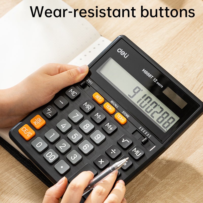 Deli M888T Desktop Calculator 12 Digit Dual Power Tax Function Large Display - Image 3